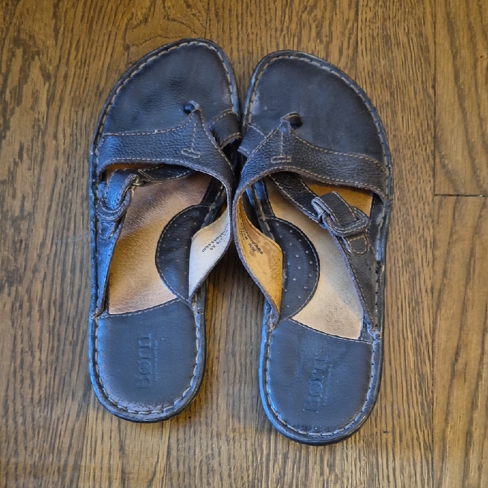 Born Brown Leather Sandals Slip-On Everyday Comfort